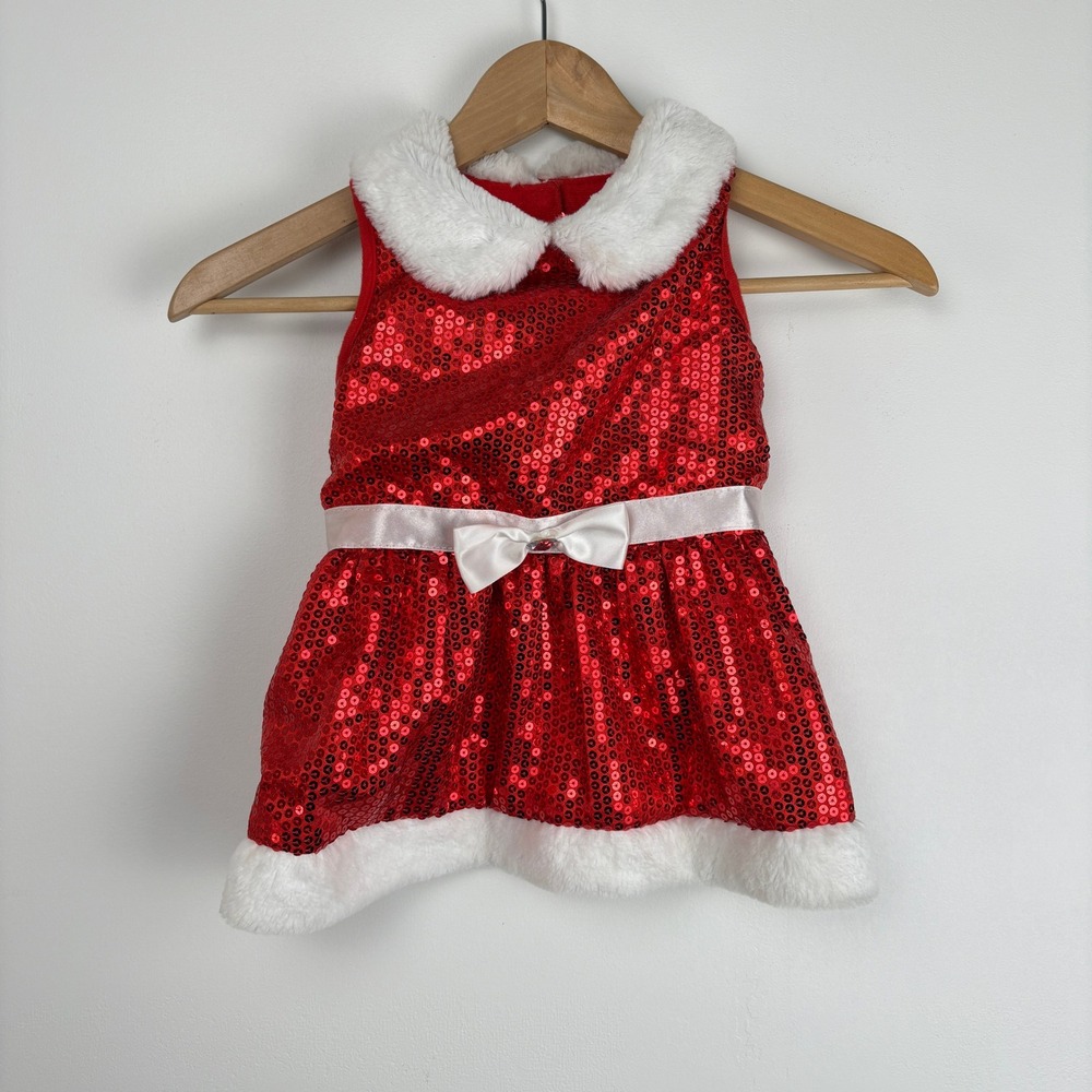 Pet Holiday Mrs Clause Sequin Dress Dog Cat Size Large Red Sparkle Christmas